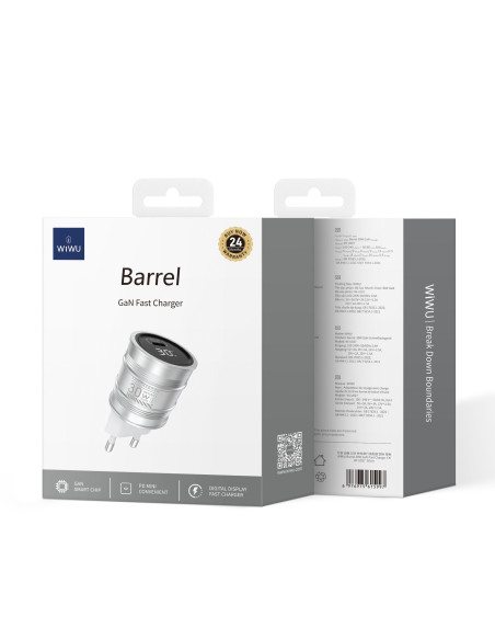 Barrel – Cargador Rápido GaN 30W PD con Pantalla Digital