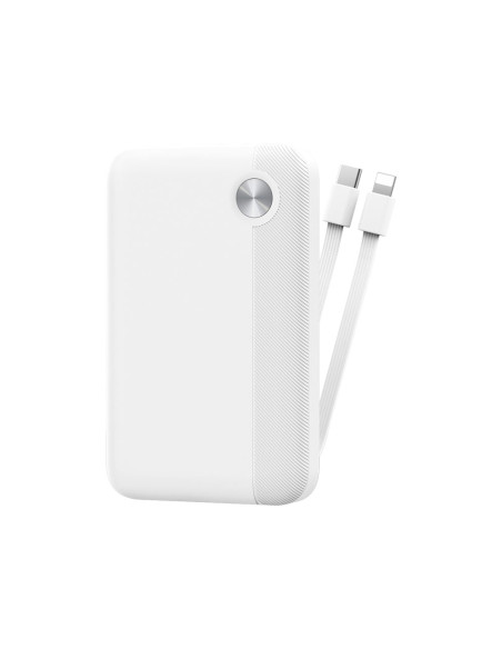 External Battery 10,000mAH – 22.5W Fast Charge with integrated dual cable White