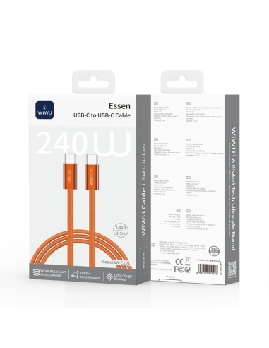 Cable USB-C a USB-C 240 W nylon trenzado Essen (naranja 1,5 m)