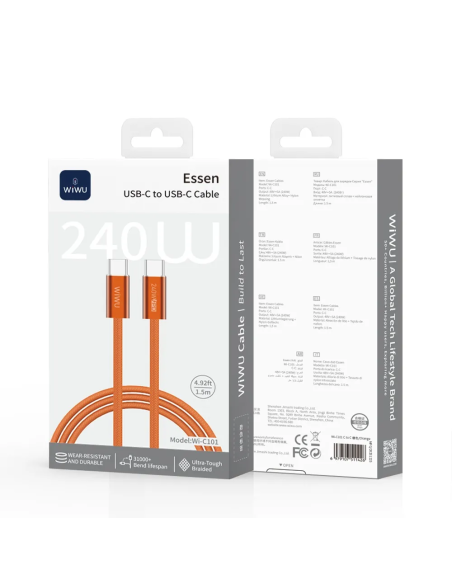 Cable USB-C a USB-C 240 W nylon trenzado Essen (naranja 1,5 m)