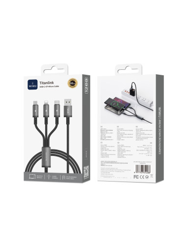 USB-A to USB-C + Micro USB + Lightning Cable 66W Titanlink (1.2 m)