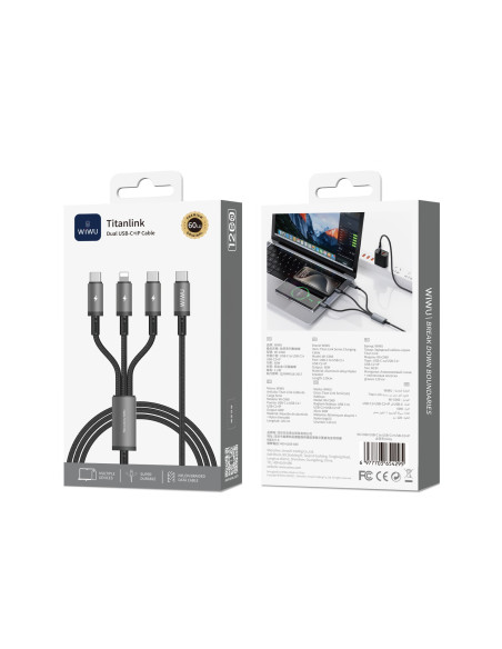 Cable USB-C a USB-C + USB-C + Lightning 60 W Titanlink (1,2 m)
