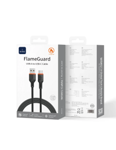 Cable USB-A a USB-C 2,1 A FlameGuard Negro (1,20 m)