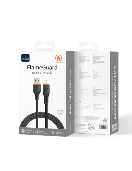 USB-A to Lightning Cable 2.1A FlameGuard Black (1.2m)