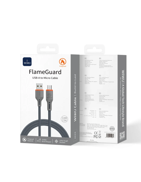 USB-A to Micro USB Cable 2.1A FlameGuard Gray (1.2m)