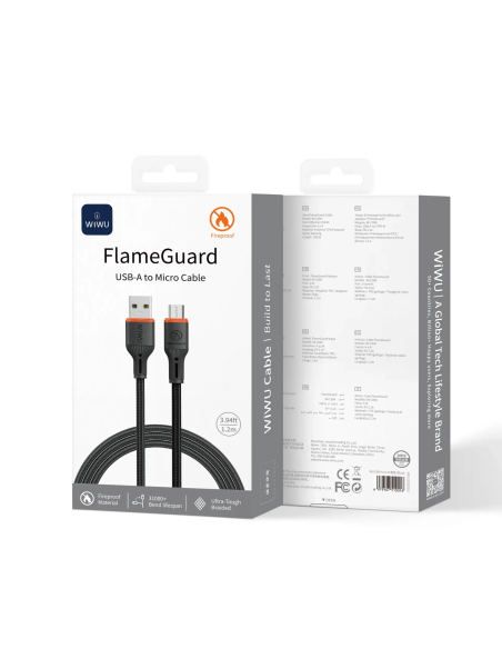 USB-A to Micro USB Cable 2.1A FlameGuard Black (1.2m)