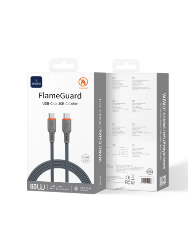 USB-C to USB-C Cable 60W FlameGuard Grey (1.2m)