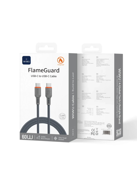 USB-C to USB-C Cable 60W FlameGuard Grey (1.2m)