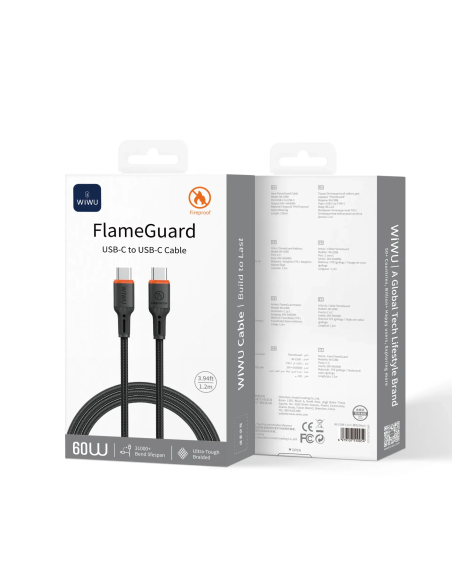 USB-C to USB-C Cable 60W FlameGuard Black (1.2m)