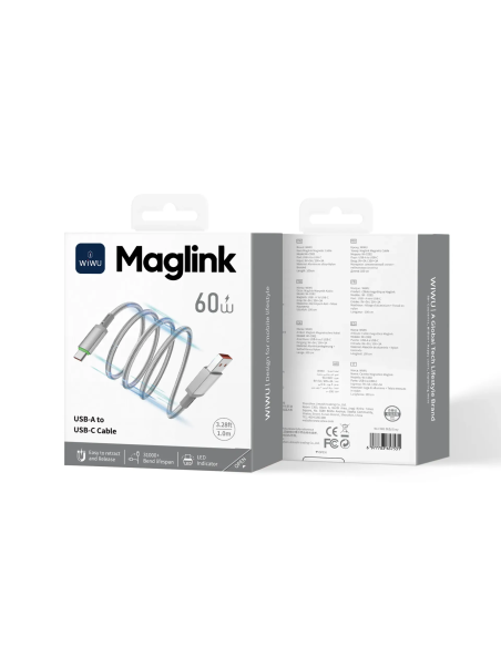 USB-A to USB-C Magnetic Nylon Cable 60W Maglink (1 m)