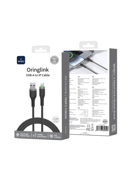 USB-A to Lightning USB Braided Cable 2.4A Oringlink (1 m)