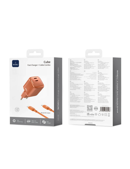 45W USB-C PD Charger with USB-C to USB-C Cable Cube (Orange)