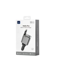 Cargador rápido para coche PD GaN de 111 W con USB-A, USB-C y dos cables retráctiles USB-C de 70 cm Helix