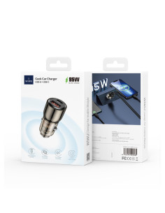 Cargador rápido para coche PD+QC de 95 W con acabado en aleación de zinc y negro transparente