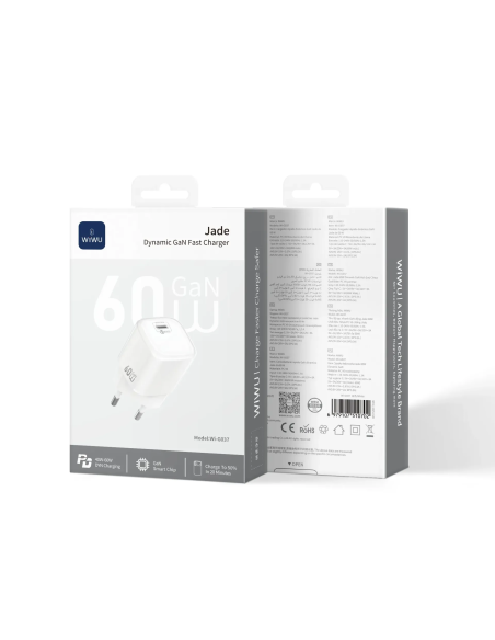 Cargador rápido GaN de 60 W con USB-C AVS (Blanco)