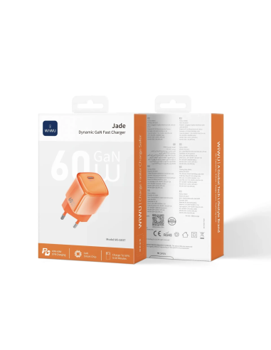 Cargador rápido GaN de 60 W con USB-C AVS (Naranja)