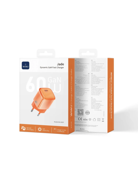 Cargador rápido GaN de 60 W con USB-C AVS (Naranja)