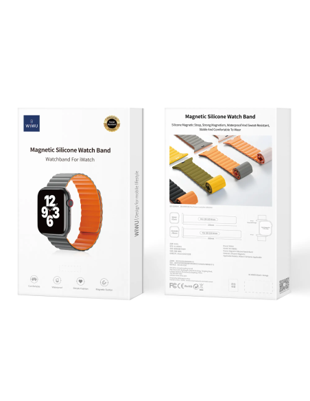 Correa Magnética Premium de Silicona Gris con Naranja para Apple Watch 38/40/41 mm