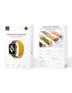 Correa magnética de silicona para Apple Watch de 42/44/45/49 mm, color verde y mostaza