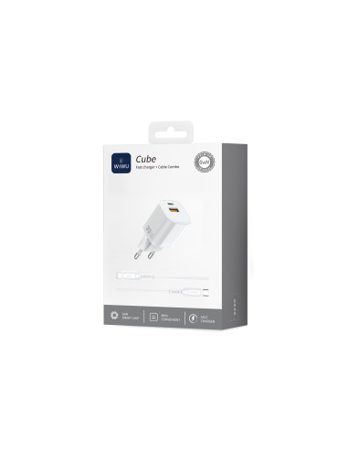 33W GaN USB-A & USB-C Charger with USB-C to Lightning Cable Cube