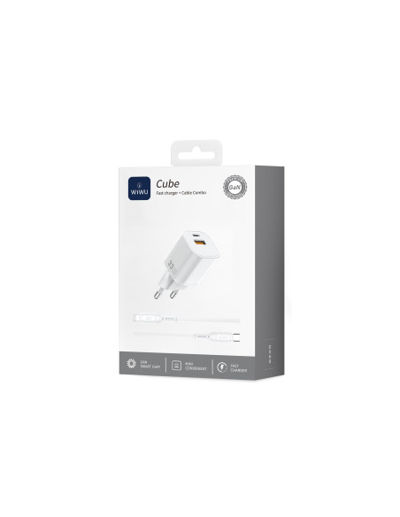 Cargador GaN USB-A y USB-C 33W con cable USB-C a Lightning Cube
