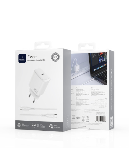 Cargador USB-C GaN PD de 30 W con cable USB-C a USB-C Essen