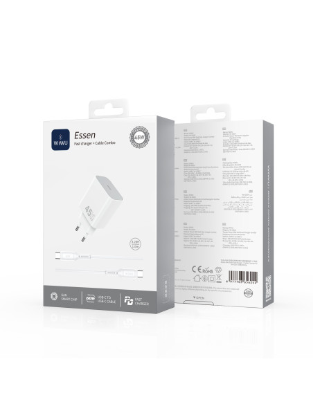 Cargador USB-C GaN PD de 45 W con cable USB-C a USB-C 60 W Essen