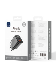20W GaN Charger with 1 USB-A + 1 USB-C Port and Digital Display Firefly