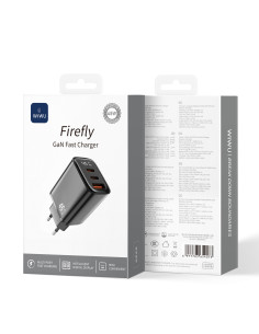 Cargador GaN 1 USB-A + 2 USB-C 45 W con Pantalla Digital Firefly