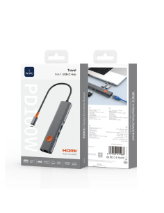 Hub USB-C 5 en 1 con HDMI 4K, 2 USB-A, USB-C y Puerto RJ45 Travel