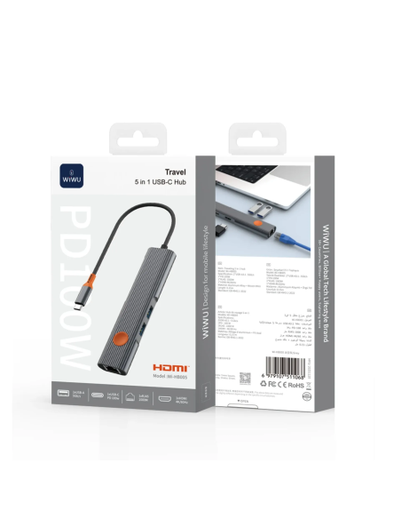 USB-C 5-in-1 Hub with 4K HDMI, 2 USB-A, USB-C & RJ45 Travel