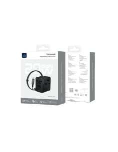 Adaptador enchufe universal GaN 20 W con cable USB-C (1 m)